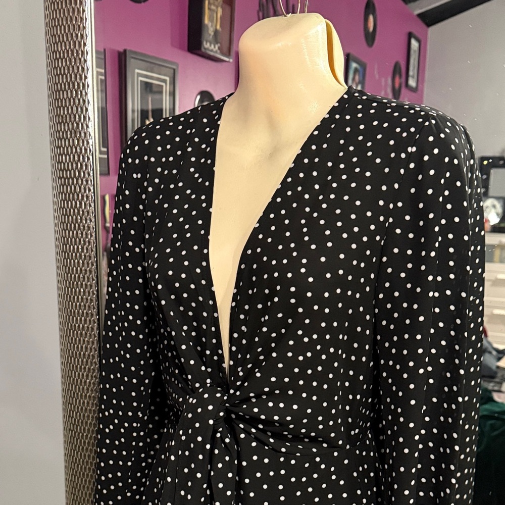Black Polka Dot Twist-Front Dress
